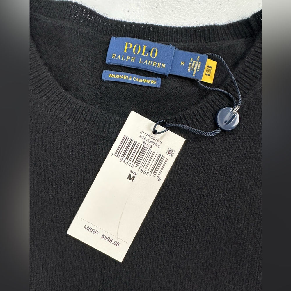 Polo Ralph Lauren Washable Cashmere Crewneck Sweater Black Preppy Old Money M - Picture 10 of 15